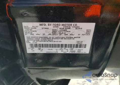 2007 Ford F150 Supercrew из США, поврежденный, VIN 1FTPW14VX7KC91713